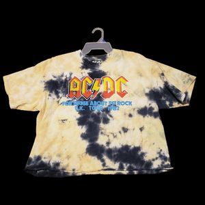 AC/DC Tie Dyed Cropped Yellow Blue Women's Shirt Sz 2X